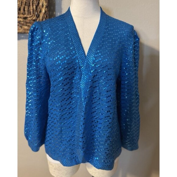 ST JOHN VINTAGE Sequin Jacket L 80's Blue Wedding Formal Party Cruise Holiday - Picture 15 of 15